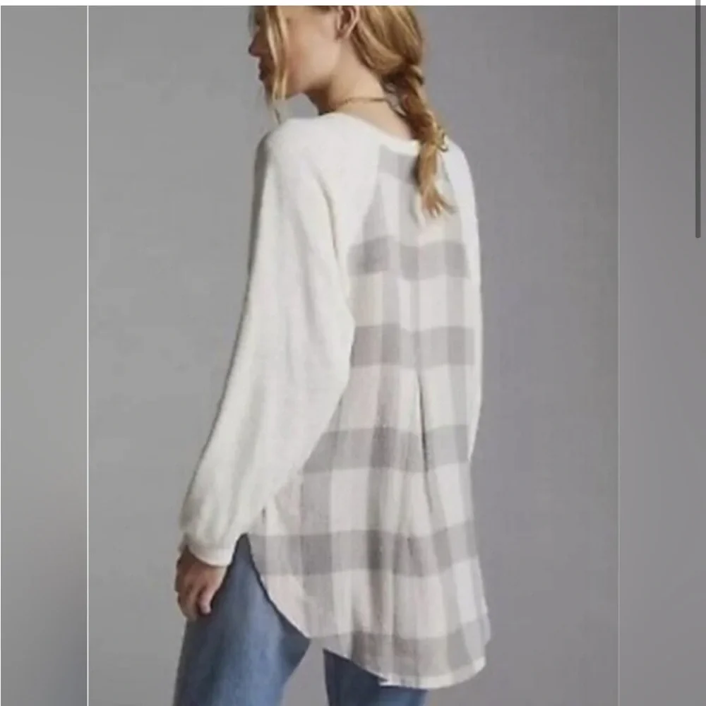 NWT Anthropologie Pilcro Tunic Top Oversized Plaid Long Sleeve Boho‎ Size S